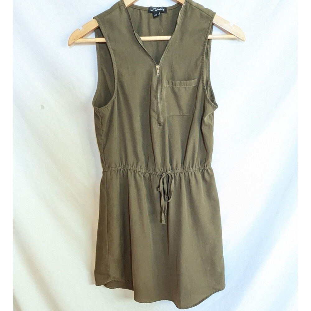 J For Justify Zip Up Sleeveless Shirt Dress W/ Cinched Waist Army Green Sz M